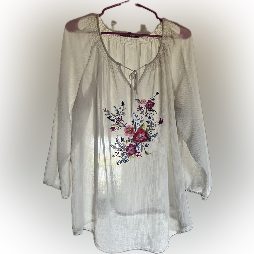Floral Embroidered White Blouse